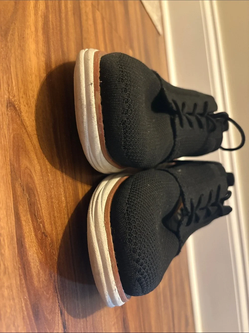 Men's Black Knit Derby with White Sole and Brown Trim